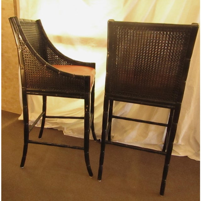 Palecek China Bay Wicker & Leather Bar Stools A Pair Chairish