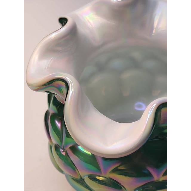 1990s Artichoke Vintage Fenton Jacqueline Opalescent Cased Glass Green Vase Bowl For Sale - Image 5 of 10