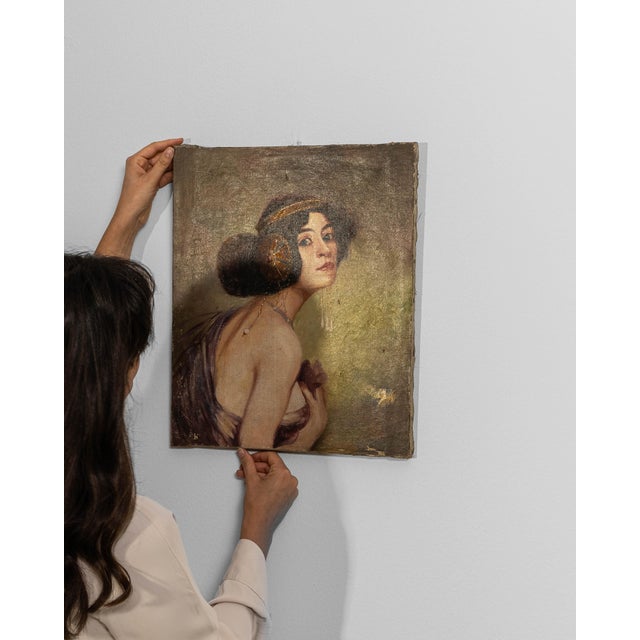 1910s French Signed Oil on Canvas Portrait For Sale - Image 13 of 18
