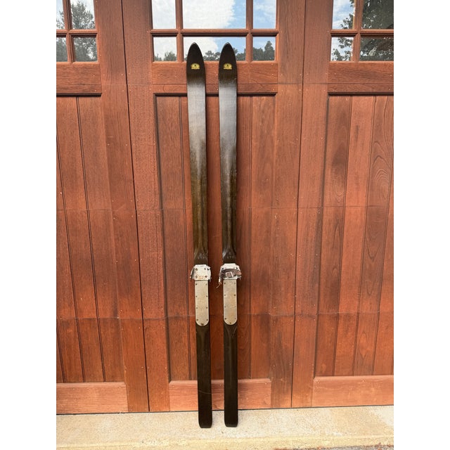 Antique Paris Mfg. Co. Wooden Skis – South Paris, Maine – Vintage Downhill Skis With Original Metal Bindings – Rustic Ski Lodge Wall Decor For Sale - Image 15 of 16