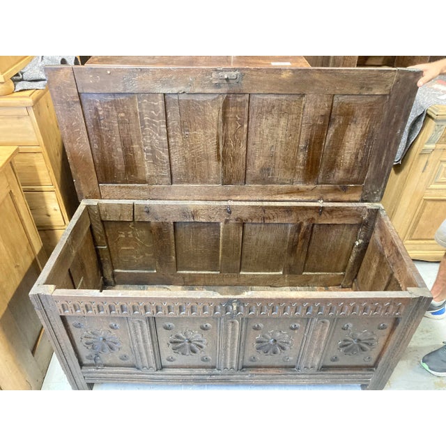 18th Century English Oak Coffer Blanket Chest For Sale - Image 4 of 11