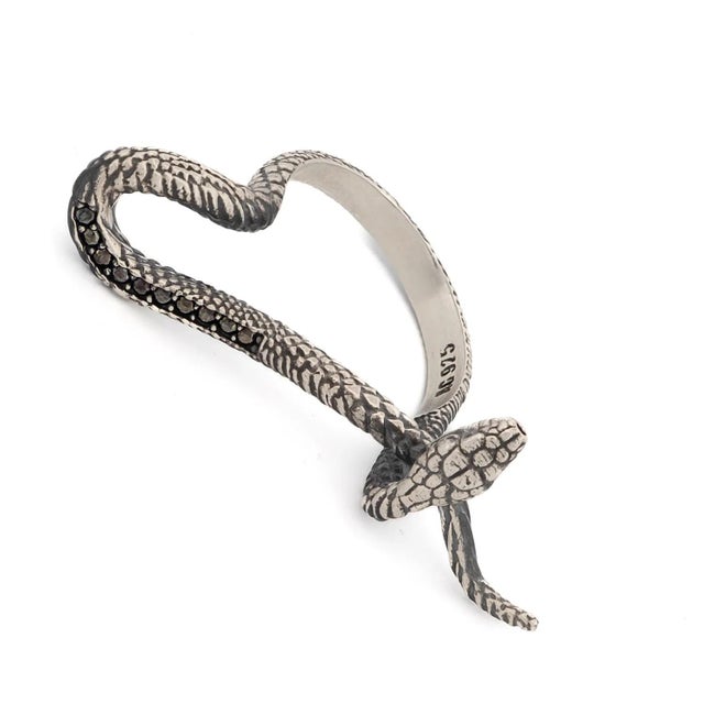 Early 21st Century Mythology Snake Sterling Silver & Black Diamond Design Ring, Size 6 For Sale - Image 5 of 10