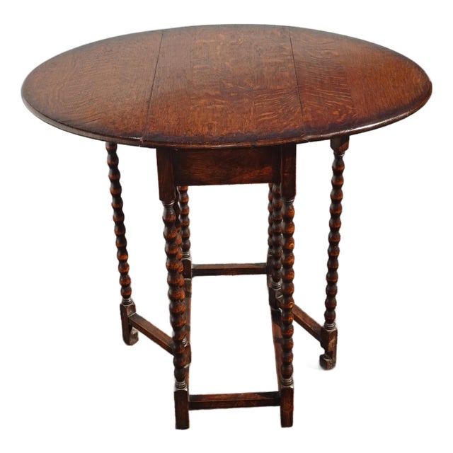 Antique Barley Twist Drop Leaf Side Table ~ French Country For Sale