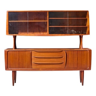 Hos Wulff Mid Century Danish Teak Tambour Door Credenza and Hutch For Sale