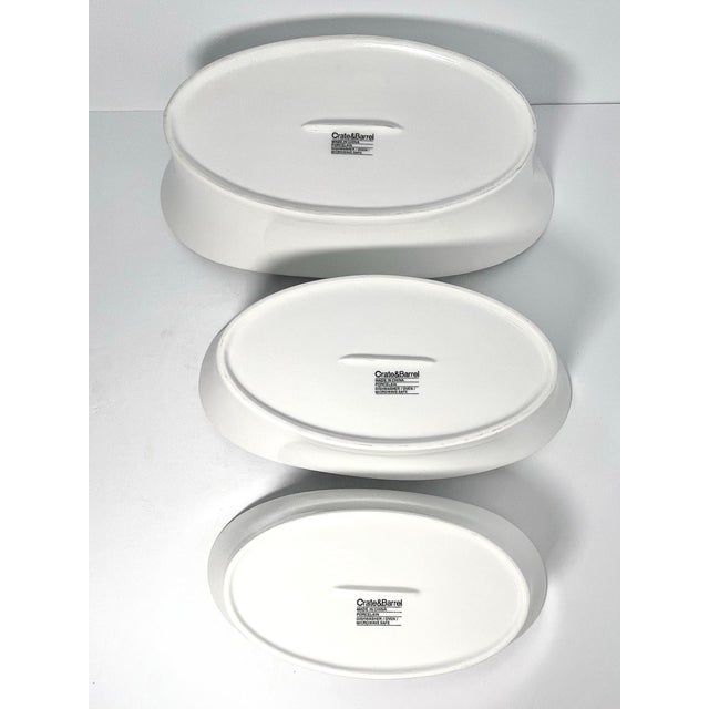 2010s Contemporary Crate & Barrel White Porcelain Oval Oblong Boat Nesting Serving Bowls - 3 Pieces For Sale - Image 5 of 6