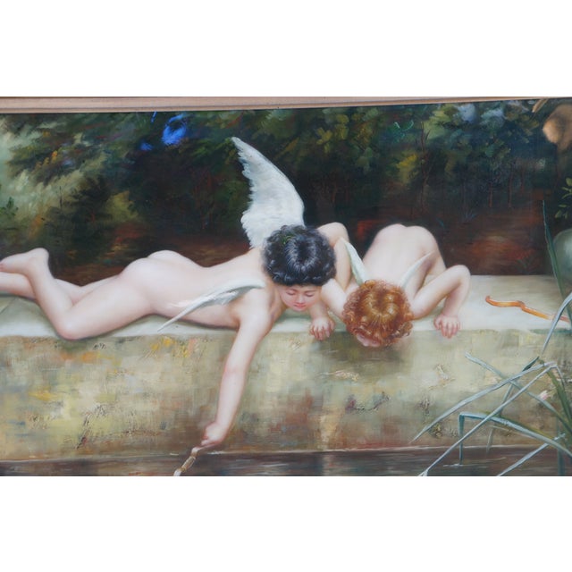 Mid 20th Century The Rescue Cupid Recovering His Quiver Oil Painting After Emile Munier 44" For Sale - Image 4 of 13