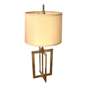 Restoration Hardware Modern Brass Geometric Table Lamp With Rh Linen Shade