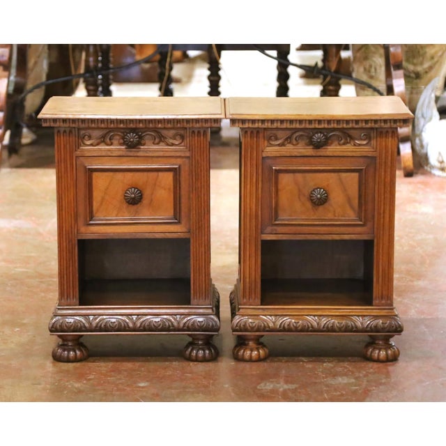 Traditional Pair of 19th Century Italian Renaissance Revival Walnut Nightstands For Sale - Image 3 of 15
