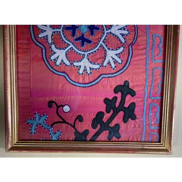 Pair of 19 Century Antique Silk Suzani Wall Hanging For Sale - Image 10 of 12