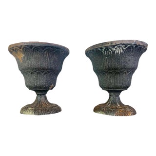 Neoclassical Cast Iron Urns, Distressed Finish, France, 20th Century For Sale