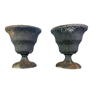 Neoclassical Cast Iron Urns, Distressed Finish, France, 20th Century