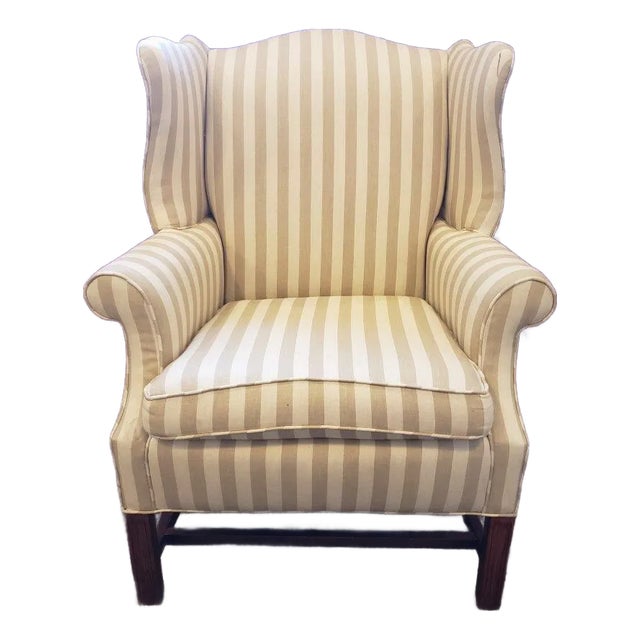 Striped Wingback Chair With Upholstered Cushion – Living Room Lounge Chair For Sale