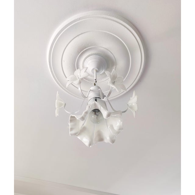 Vintage Murano Glass Chandelier, 1980s White Floral Lamp, Small Italian Ceiling Light For Sale - Image 9 of 14