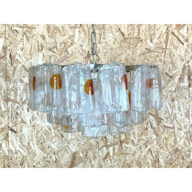 XL 60s 70s Murano Glass Chrome Chandelier Chandelier Glass Space Age 60s European Plug (up to 250V).The wiring of this...