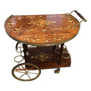 Vintage Italian Marquetry Bar/Tea or Server Cart With Inlaid Wood and Two Drop Leaves, Mid-Century For Sale