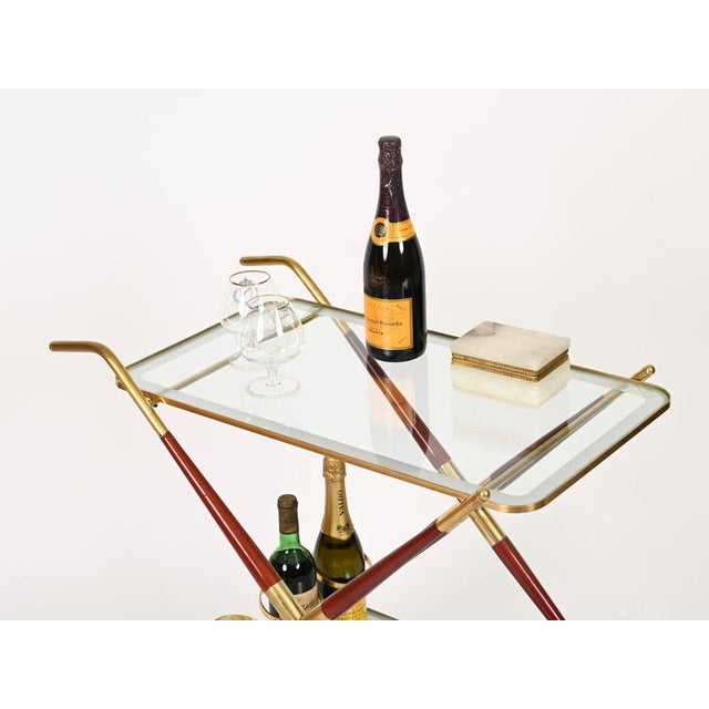 Brass and Burgundy Lacquered Wood Bar Cart by Cesare Lacca, Italy, 1950s For Sale - Image 13 of 15