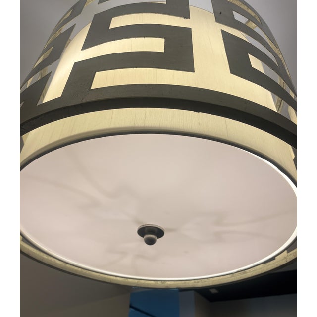 Hollywood Regency Greek Key Inspired Drum Light For Sale - Image 3 of 6