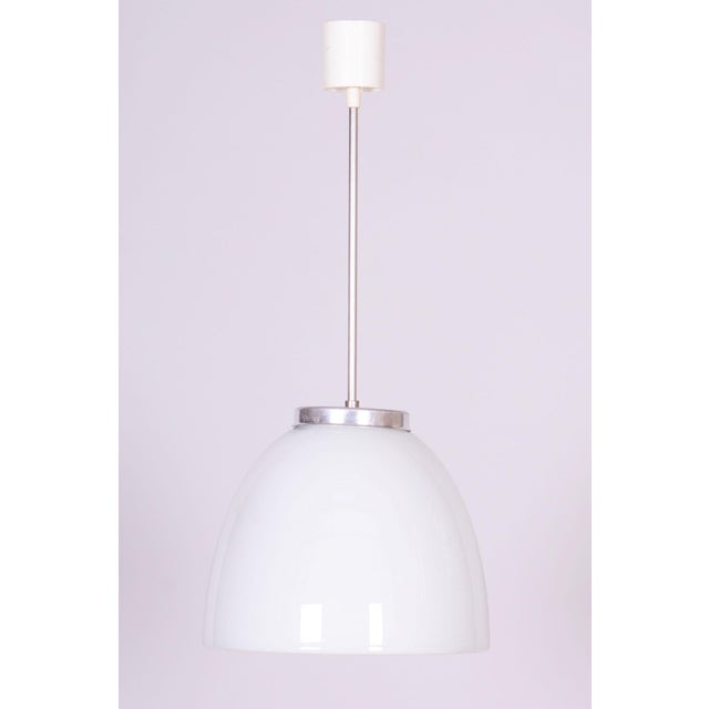 Silver Mid-Century Chandelier in Chrome, Steel, and Opaline Glass, Czech, 1950s For Sale - Image 8 of 8