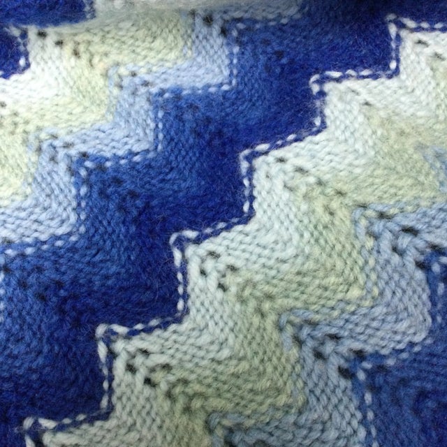 Textile Vintage Wool Hand Knitted Chevron Design Throw For Sale - Image 7 of 8