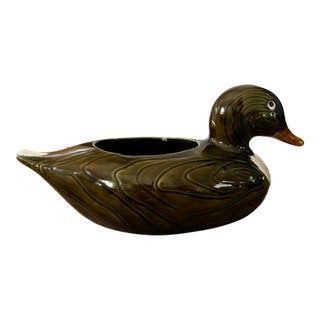Vintage Green Glazed Ceramic Duck Planter Made in Portugal for f.t.d.A For Sale