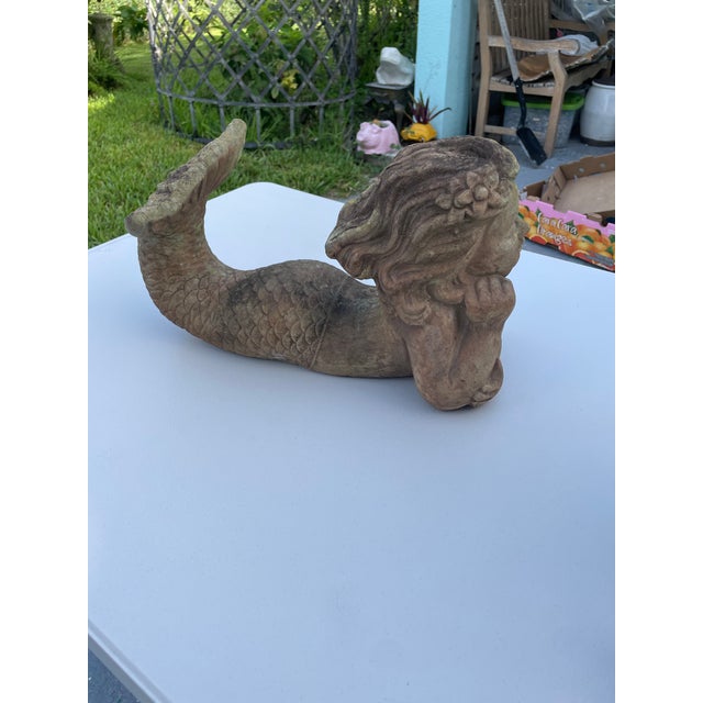 Olive Vintage Terracotta Mermaid Statue | Hand-Sculpted Figurative Art With Natural Patina For Sale - Image 8 of 9