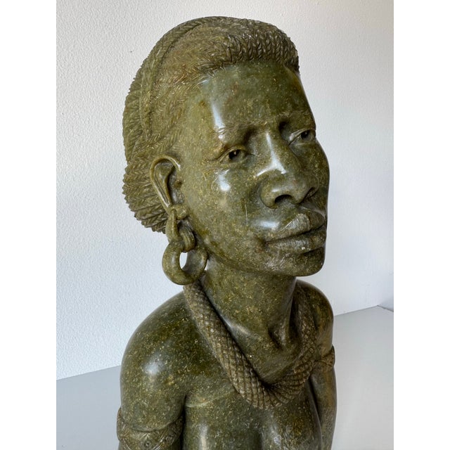 Vintage Verdite Stone African Woman Bust Sculpture Signed Cashel K. For Sale - Image 4 of 12