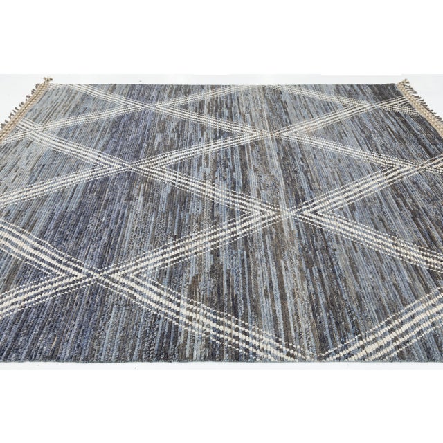 Textile Slate Blue Modern Moroccan-Inspired Wool Rug With Trellis/Diamond Pattern 8x10 For Sale - Image 7 of 11