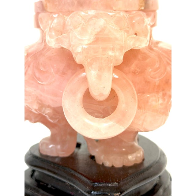 20th C. Chinese Carved Rose Quartz Archaistic Censer with Guardian Lion Finial For Sale - Image 15 of 18