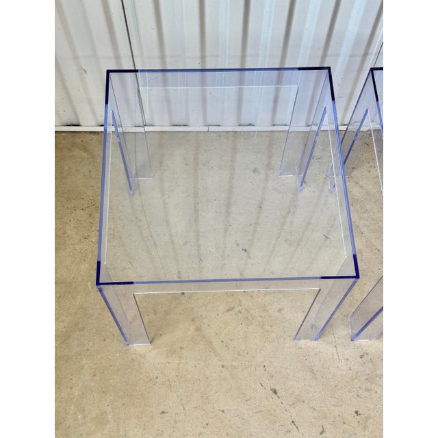 Blue Parsons Style Acrylic Side Tables by Kartell-a Pair For Sale In New Orleans - Image 6 of 10