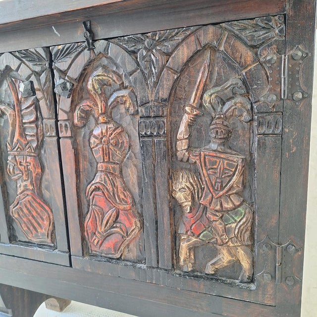 Vintage Spanish Colonial Carved and Painted Sideboard, 1940s For Sale - Image 4 of 15