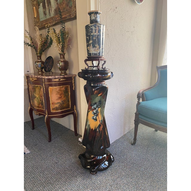Mid 20th Century Hand Painted Ceramic Plant Stand Pedestal With Grapevines For Sale - Image 9 of 11