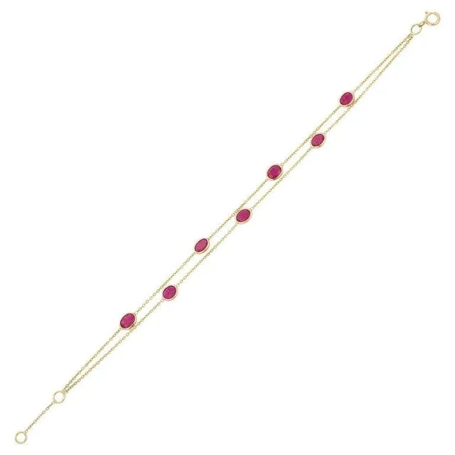 Not Yet Made - Made To Order 1.78ct Vivid Round Ruby Double Layer Chain Bracelet in 18k Yellow Gold For Sale - Image 5 of 11