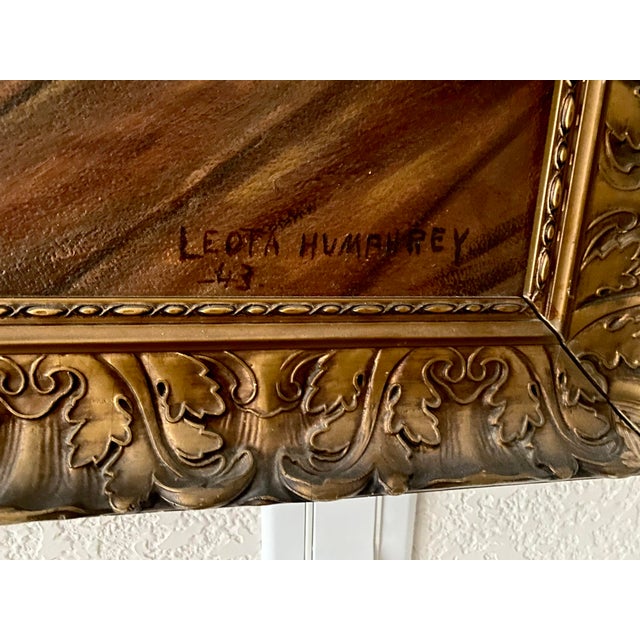 Realism Vintage 1943 Leota Humphrey Oil Painting on Board- Antique Dutch Tavern Scene - Ornate Gold Frame. For Sale - Image 3 of 18