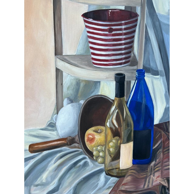 Mid Century Still Life Painting Oil on Canvas Large Antique Vintage Unsigned For Sale - Image 4 of 13