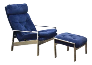 Blue Chrome Lounge Chair and Ottoman
