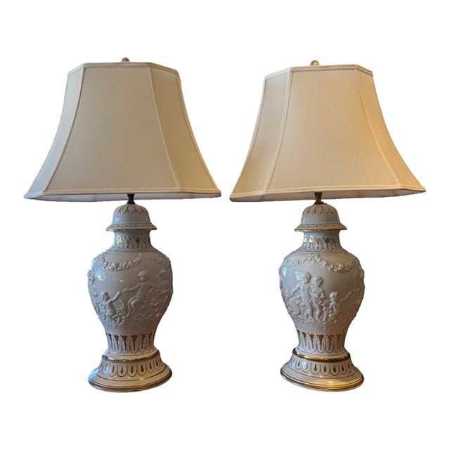 Neoclassical Cherub Table Lamps - Pair For Sale