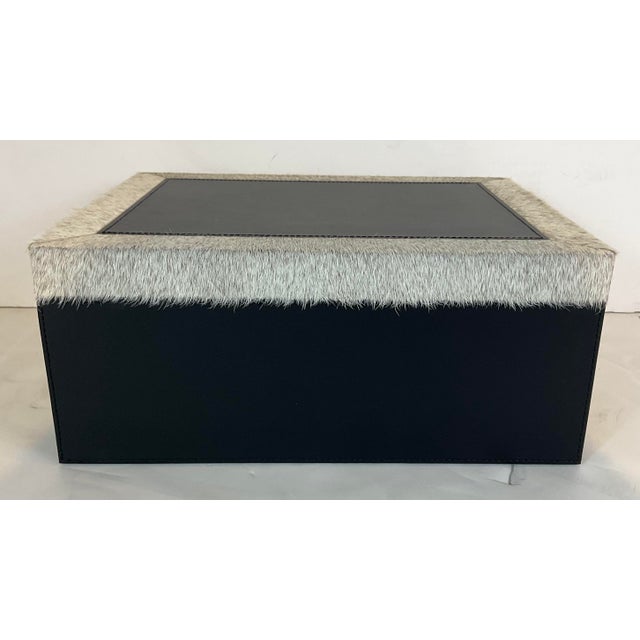 Modern Currey & Company Modern Hair on Hide Black Small Leather Box For Sale - Image 3 of 4