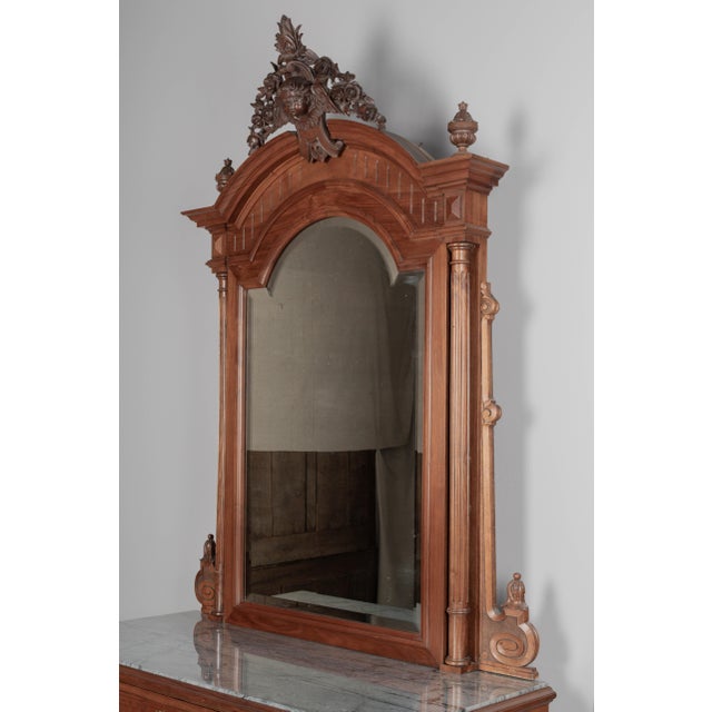 Wood Italian Walnut Marble Top Dresser and Mirror For Sale - Image 7 of 8