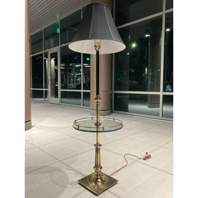 Stiffel Solid Brass Glass Table Floor Lamp With Black Enamel & Regency Shade Chicago For Sale - Image 13 of 13