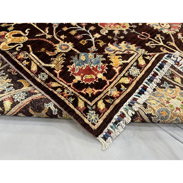 Black and Gold Afghan Sultani Wool Rug, Natural Dye Persian Floral Design, 6′7″ × 9′8″ For Sale - Image 10 of 15