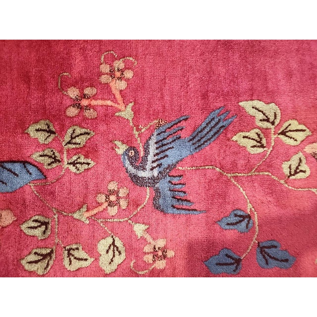 Art Deco 1920s Pink Cerise Floral Modern Antique Chinese Art Deco Rug 5' X 7'6" Hand Knotted Wool Carpet For Sale - Image 3 of 6