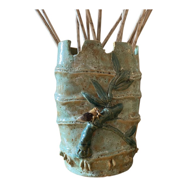 Vintage 1960s Japanese Earthenware Vases in the Shape of Bamboo For Sale