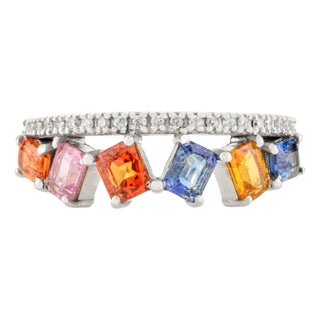 Colorful Square Multi-Sapphire Art Deco Ring Size 6 For Sale