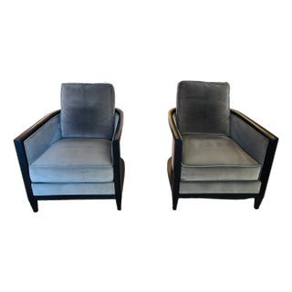 Pair of Velvet Club Lounge Chairs by John Hutton for Holly Hunt For Sale
