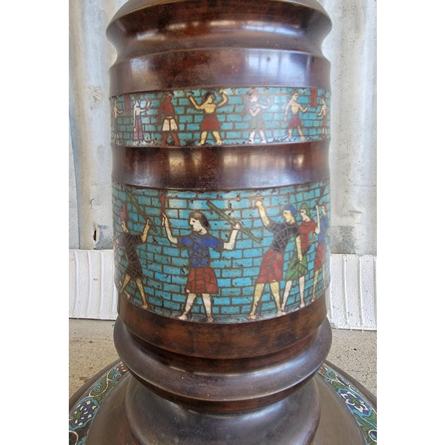 1920s Antique Egyptian Revival Bronze Cloisonne Floor Lamp For Sale - Image 5 of 13