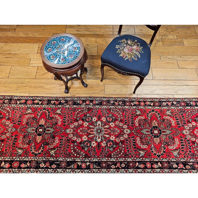 Vintage Persian Sarouk Lilian Runner Rug, Hand-Knotted Wool, Floral Design, Red & Pink, 3x25 For Sale In Chicago - Image 6 of 17