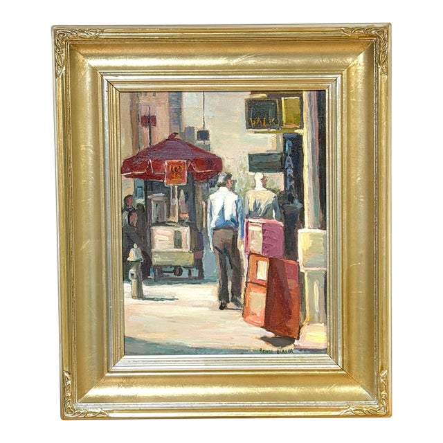 Renée Berger, Signed Manhattan Street Scene with Pedestrians, 1980 For Sale