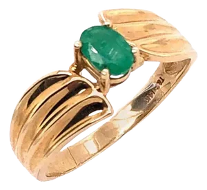 14 Karat Yellow Gold Freeform With Center Oval Emerald Ring, Size 9