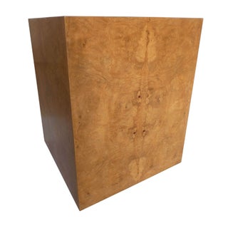 Milo Baughman Styled Burlwood Pedestal Cube Table For Sale