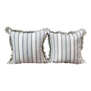 Pair of Custom Striped Euro Pillows in Periwinkle and Robin’s Egg Blue For Sale